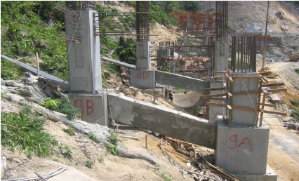 Various stages of construction of column tie beam & crosshead