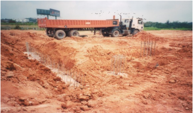 Construction of pilecaps for retaining wall pilecaps for Audi Showroom/Service Centre