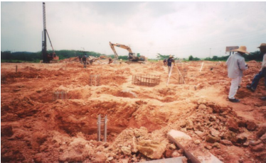 Construction of pilecaps for retaining wall pilecaps for Audi Showroom/Service Centre